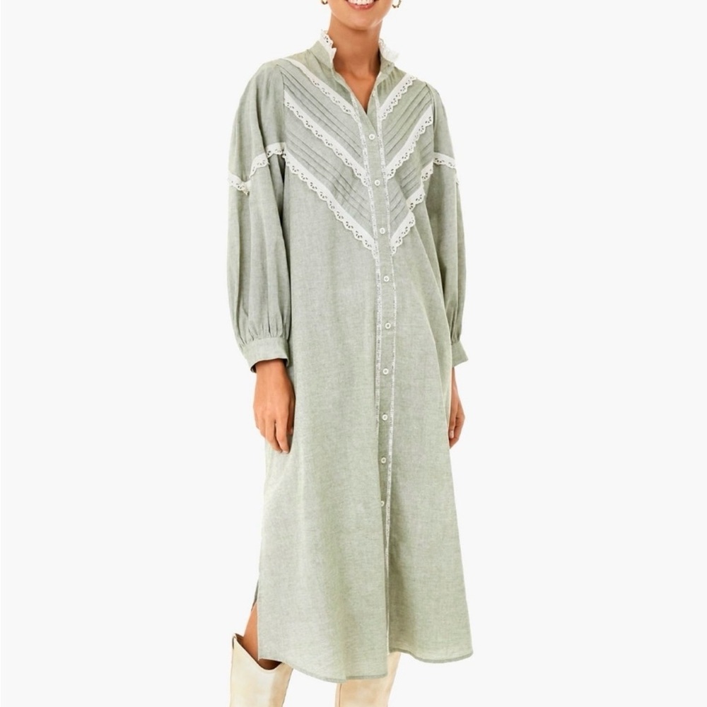 Pomander Place Green Lace-Trimmed Dress